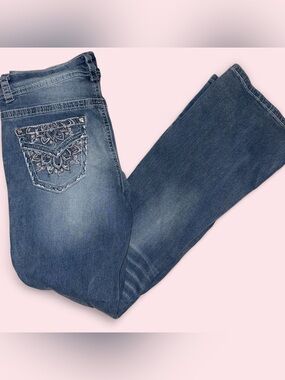 Curvy Size 8 Copper Flash Embroidered Back-Pocket Blue Boot Cut Jeans